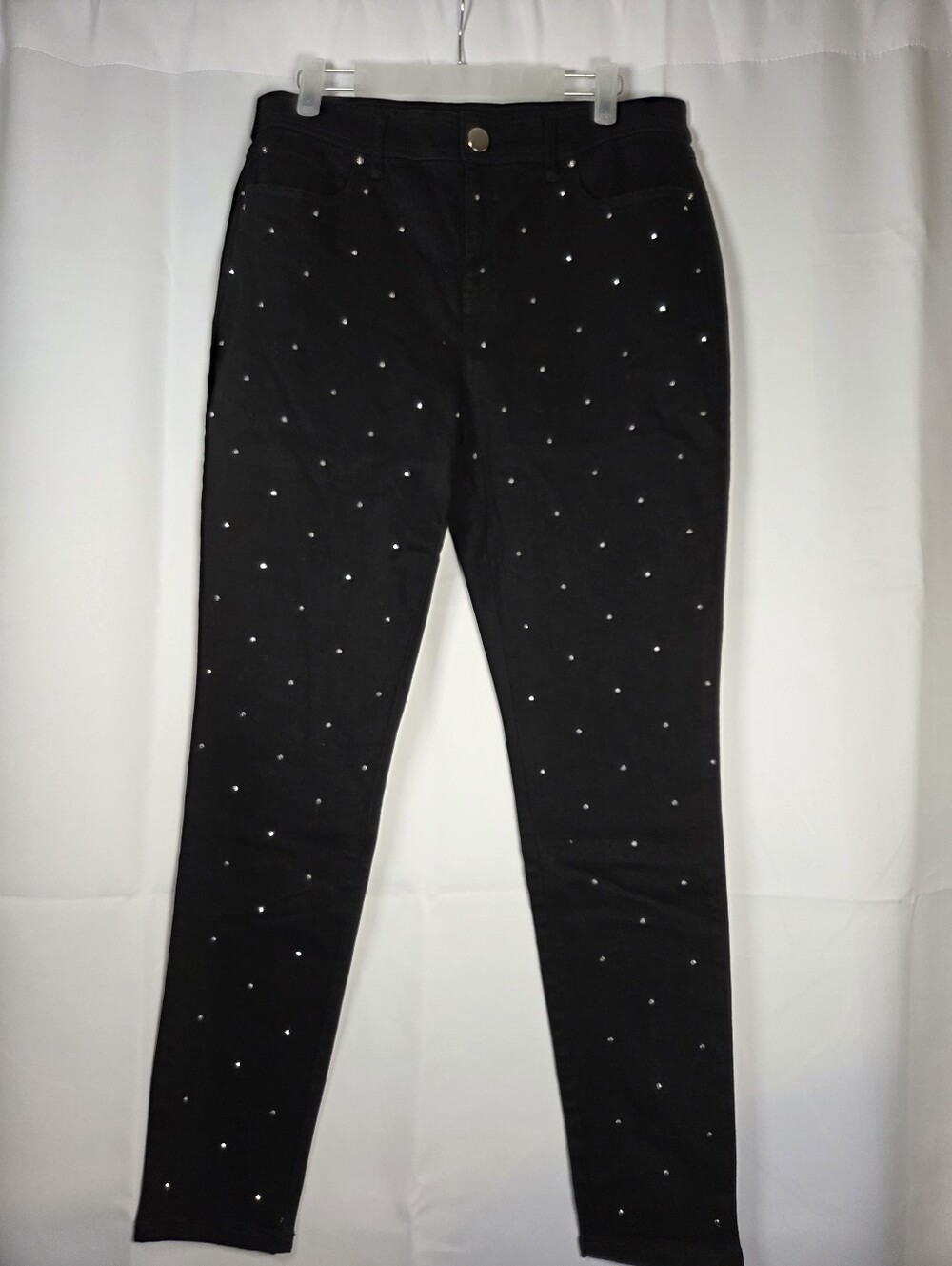 BAR III NEW Rhinestone Black Skinny Denim Jeans Women's Size 6  $70